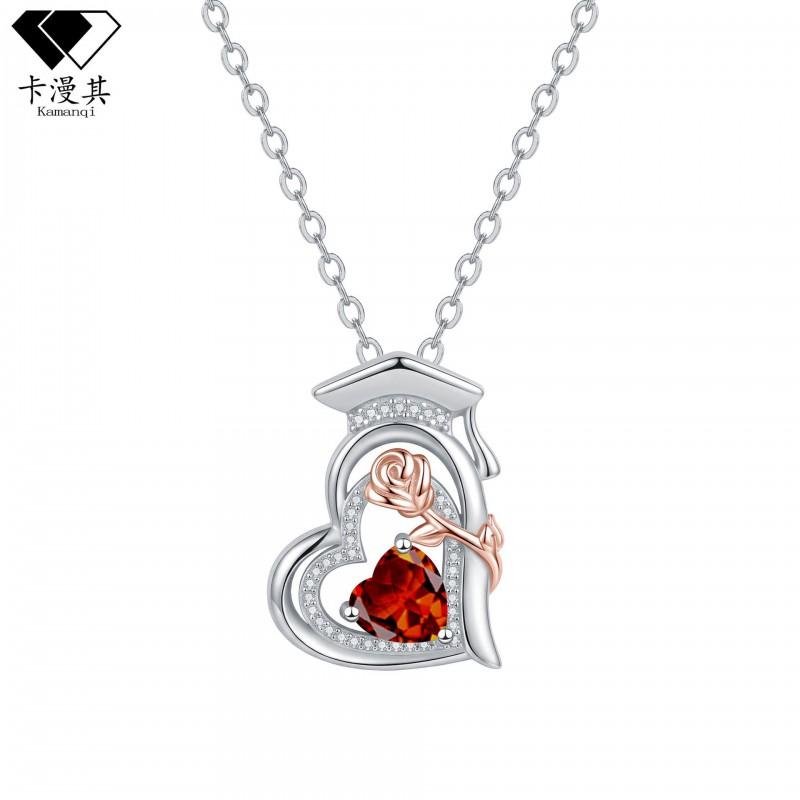 Rose Gold Plated Dual-Tone Crystal Pendant Necklace With Birthstone Women Elegant Clavicle Chain Graduation Gift