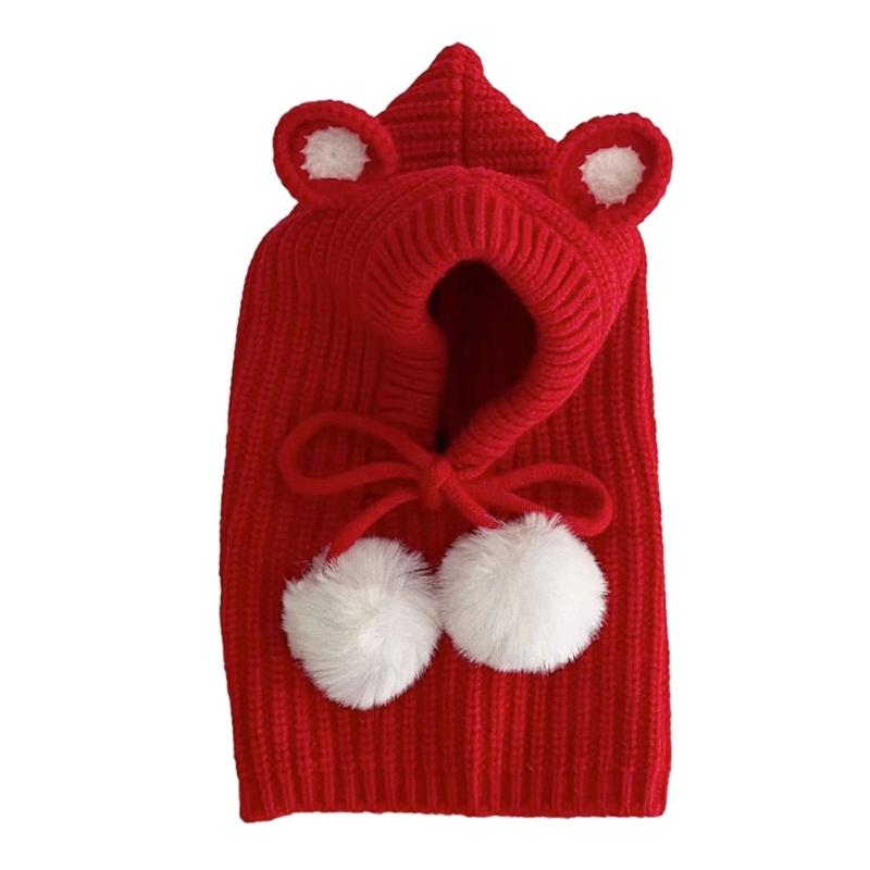 

Crochet Baby Hat Scarf Ear Protections Hat Baby Bonnet Cap Scarf Winter Hat with Pompoms Neckerchief for Toddler Infant красный