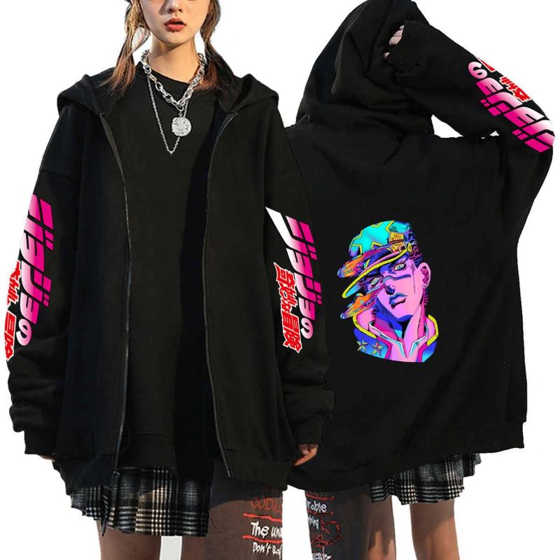 Anime JOJO's Bizarre Adventure Printed Fleece Zipper Hoodie Fall Winter Casual Teen Sports Sweatshirt