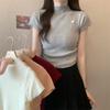 Camisa de Malha Slim Fit para Mulheres de Escritório Verão 2023 Tops Blusa de Manga Curta Gola Meio Alta Camisas Lisas Roupas Femininas 25250