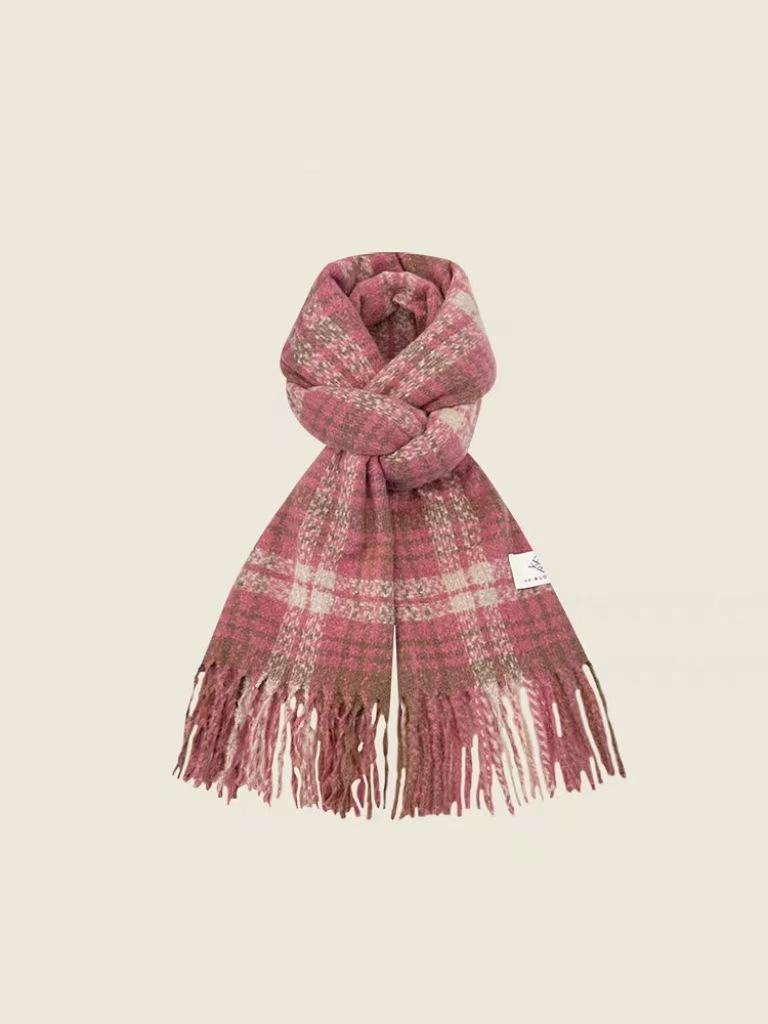 2024 Japonský Retro Kostkovaný Šátek s Třásněmi - Dámský Zimní Hřejivý Všestranný Studentský & Pár Nákrčník