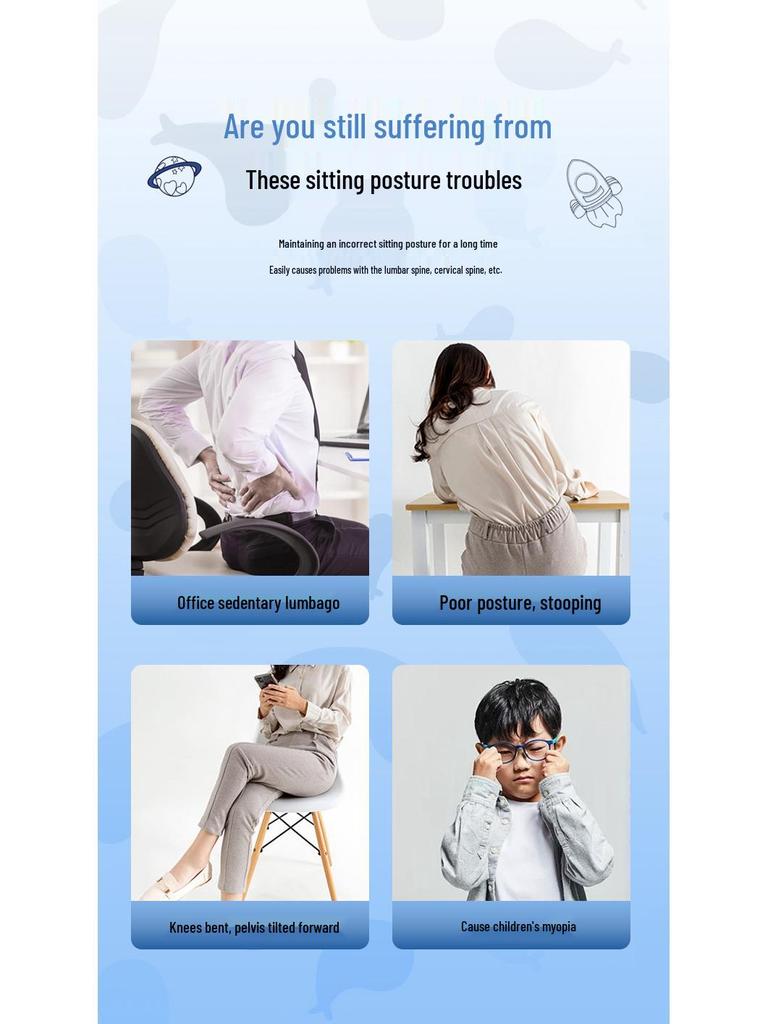 Children's Cartoon Foldable Lumbar Support Chair Cushion for Office and Posture Correction