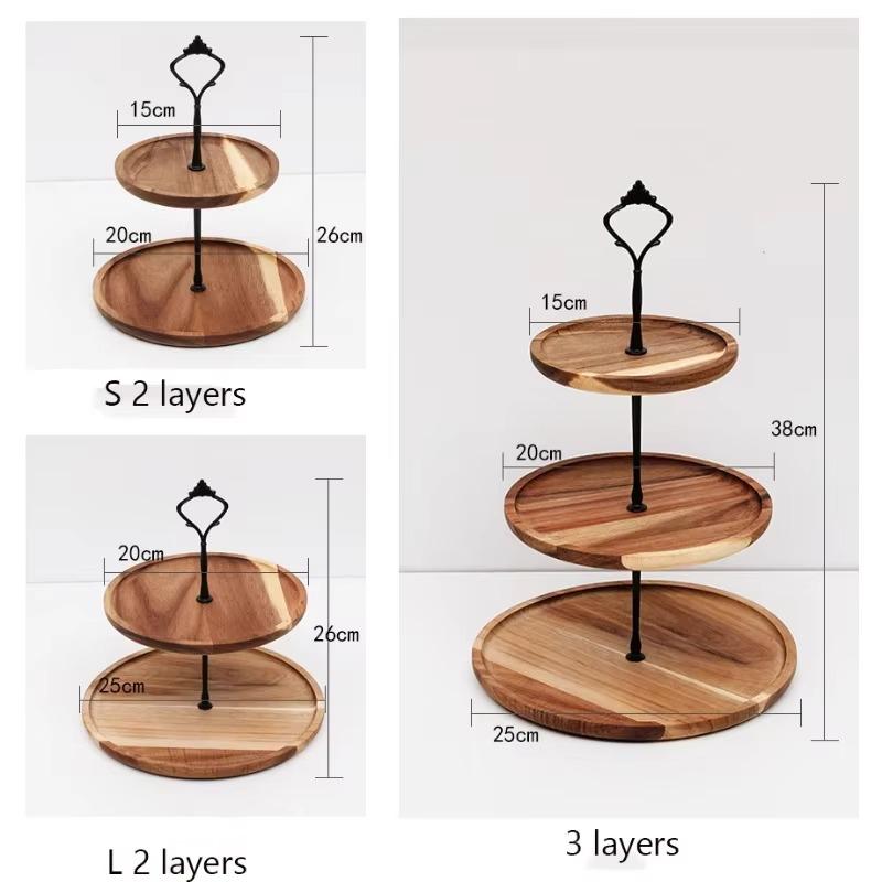Cake Stand 1PC Wooden Bread Dessert Stand Ornament Fruit Plate Multi-tier Tea Candy Stand 2/3 Tier Solid Candy
