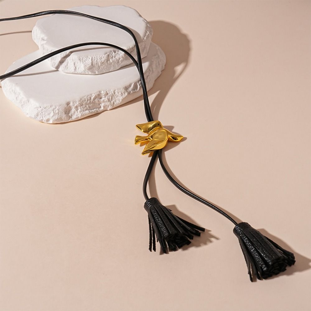 Silver Tassel Adjustable Necklace Ethnic Style PU Leather Necklace Luxury Bird Necklace  Decoration