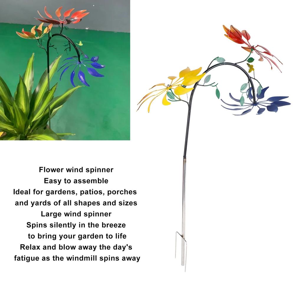 Wielobarwny wiatraczek z kwiatami i 3 kwiatami, zielone liście, przyciągający wzrok, duży wiatrak do dekoracji zewnętrznych werand, ogrodu domowego