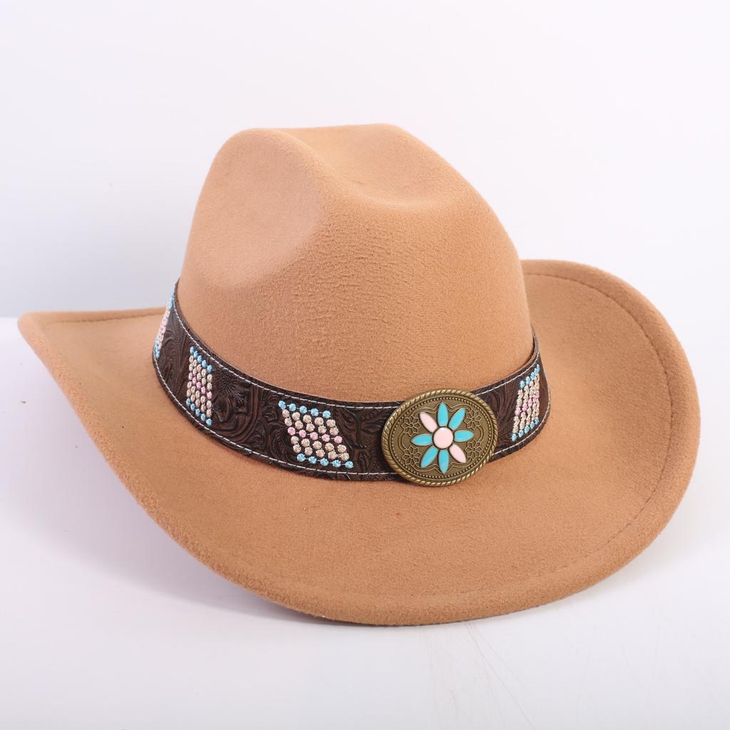 Popular European and American Fashion OL Style One-word Cowboy Hat Men's and Women's High-end Top Hat Jazz Hat Felt Hat