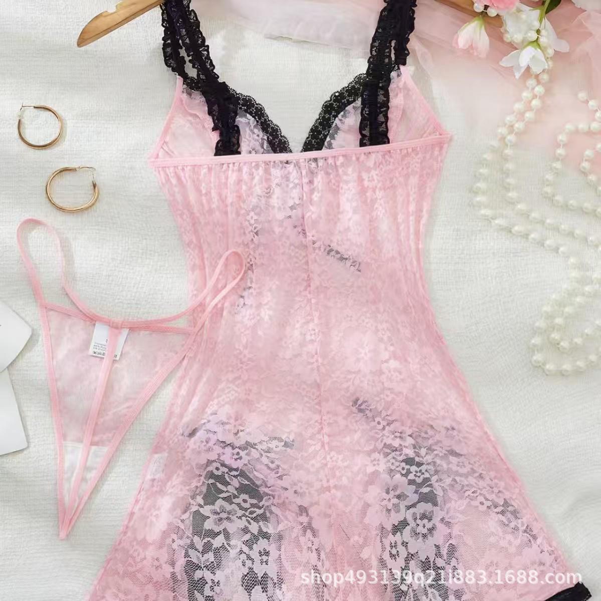 European Lace Camisole & Thong Set with Sexy Bow XL розовый