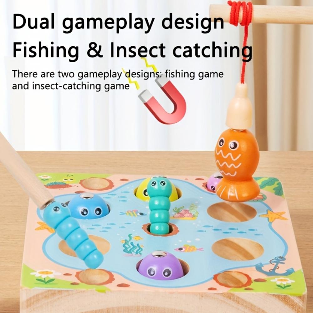 Lustiges Angel- und Insektenfangspiel, Duales Spieldesign zum Angeln und Insektenfangen, Freihändiges Gehirntraining, Leuchtende Farben, Hochwertiges Holz