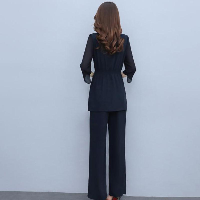 Solid Color Wide-leg Pants Suit Women's Summer Chiffon Temperament Professional Leisure Two-piece Fabric Light and Breathable