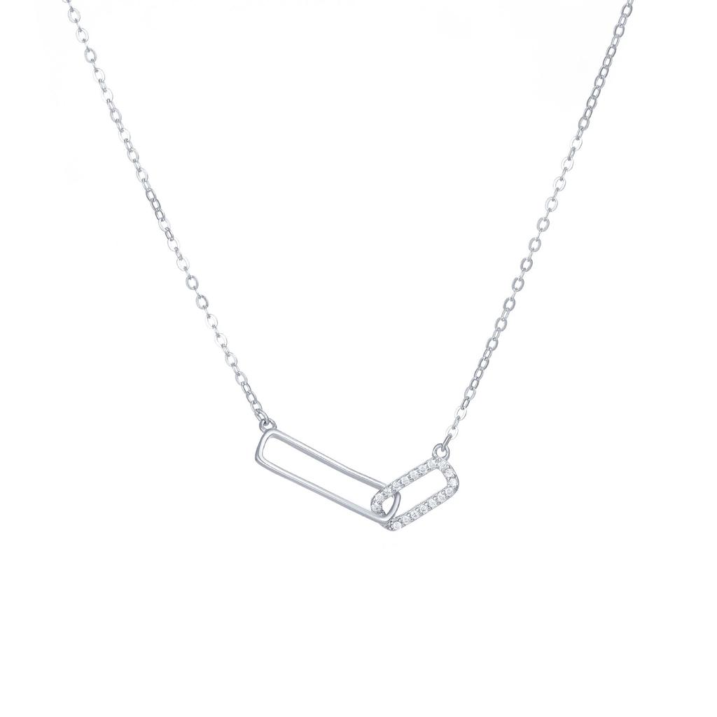 18K Gold & S925 Sterling Silver Interlocking Ring Necklace with Paperclip Chain - Women's High-End Design