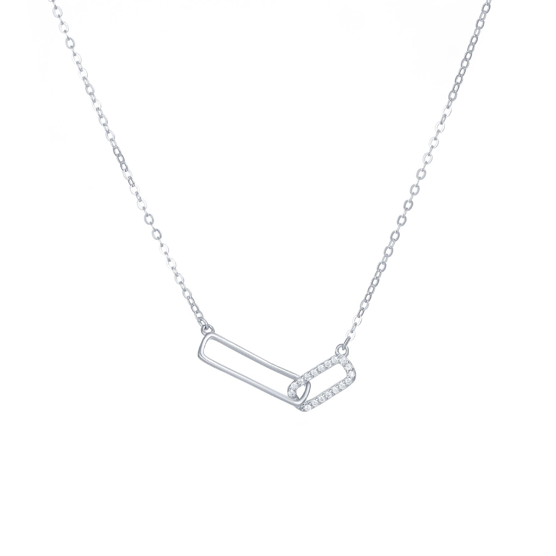 

18K Gold & S925 Sterling Silver Interlocking Ring Necklace with Paperclip Chain - Women s High-End Design 925 Sterling Silver