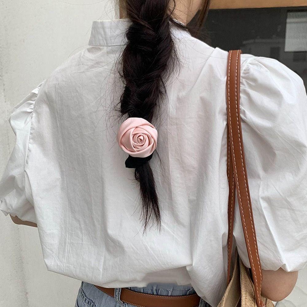 Flower Silk Satin Hair Rope Hair Tie Elastic Hair Band Creative Rose Hair Rope Girl