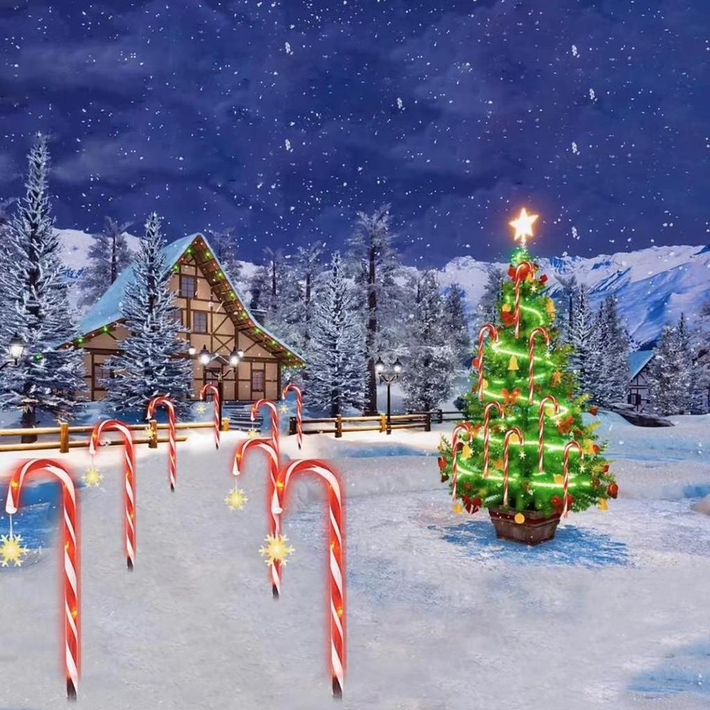 Solar-Powered Christmas Star & Snowflake Ornaments with Candy Cane Light Stakes