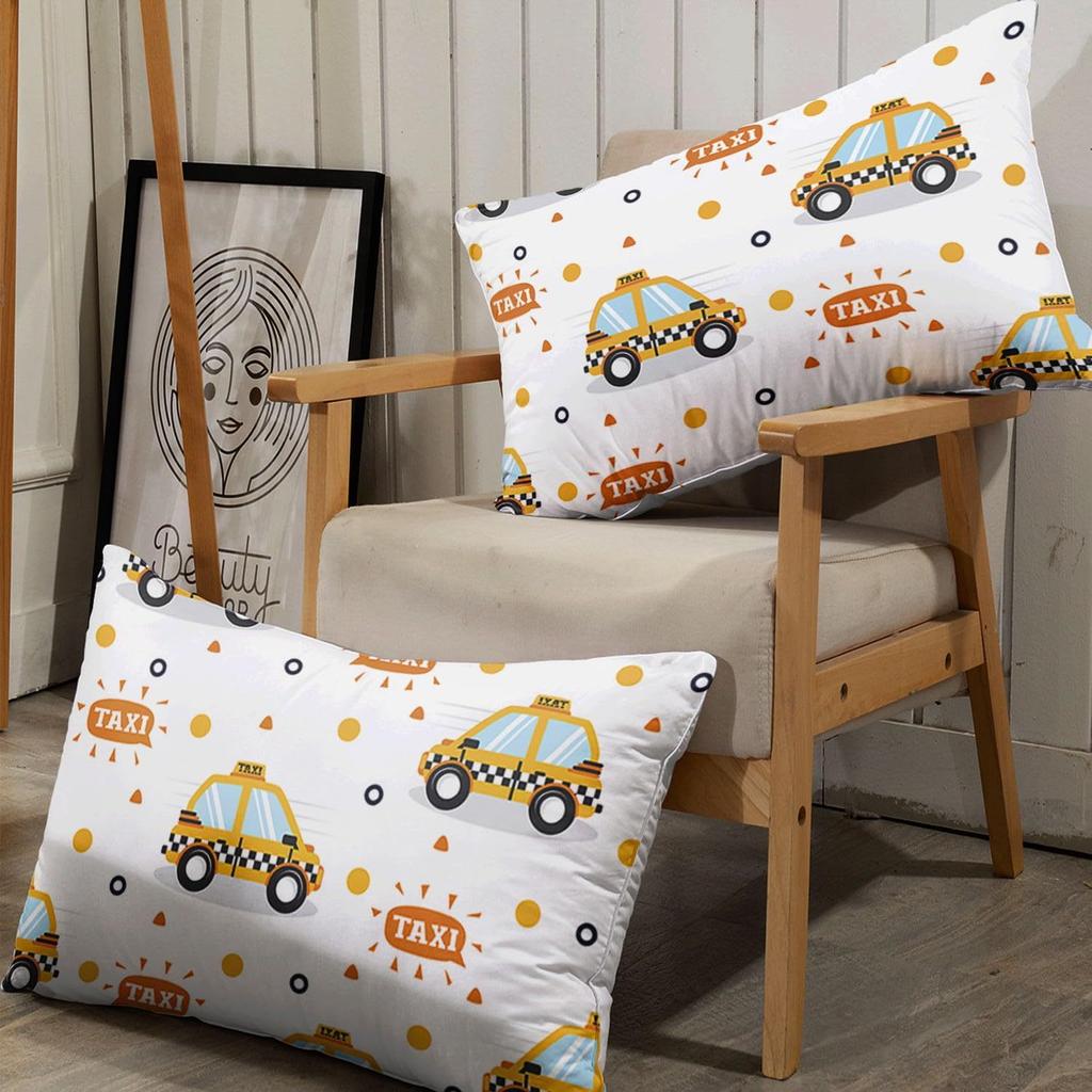 Cartoon Car Taxi Pattern Bed Hat Four-Piece Bedding Set Bedroom Dormitory Bedding Decoration
