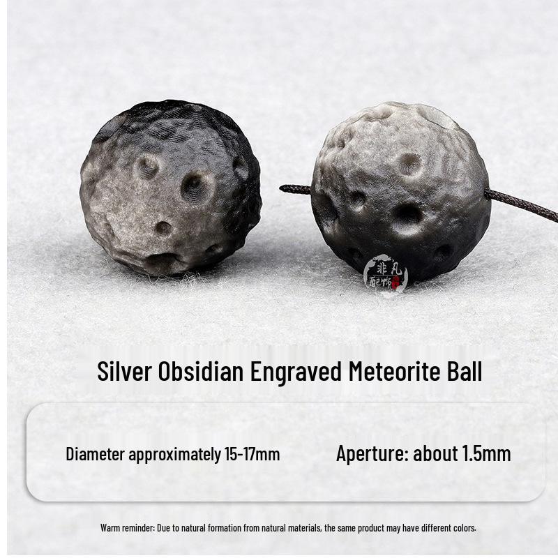Silver Obsidian Ruyi Nine-Tailed Fox Moon Bracelet with Meteorite Beads