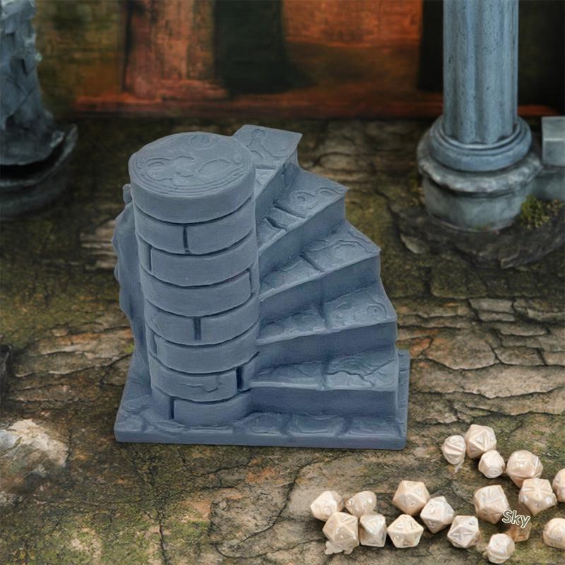 1pc 3D Printed Tomb Staircase Ornament Miniature Ruined Landscape Model D&D Wargaming Game Terrain Desktop Decor one size