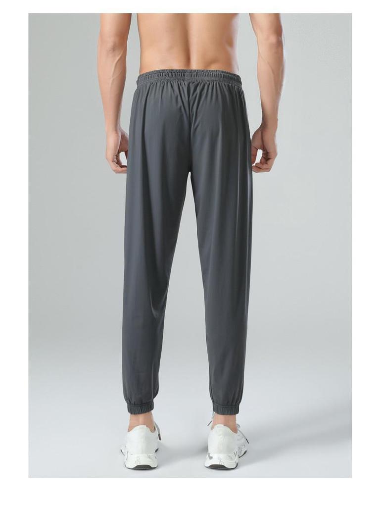 Men's Quick-Dry Nylon Ice Silk Sports Pants: Outdoor, Drapey, Cuffed, Casual, High-Elasticity Trousers.