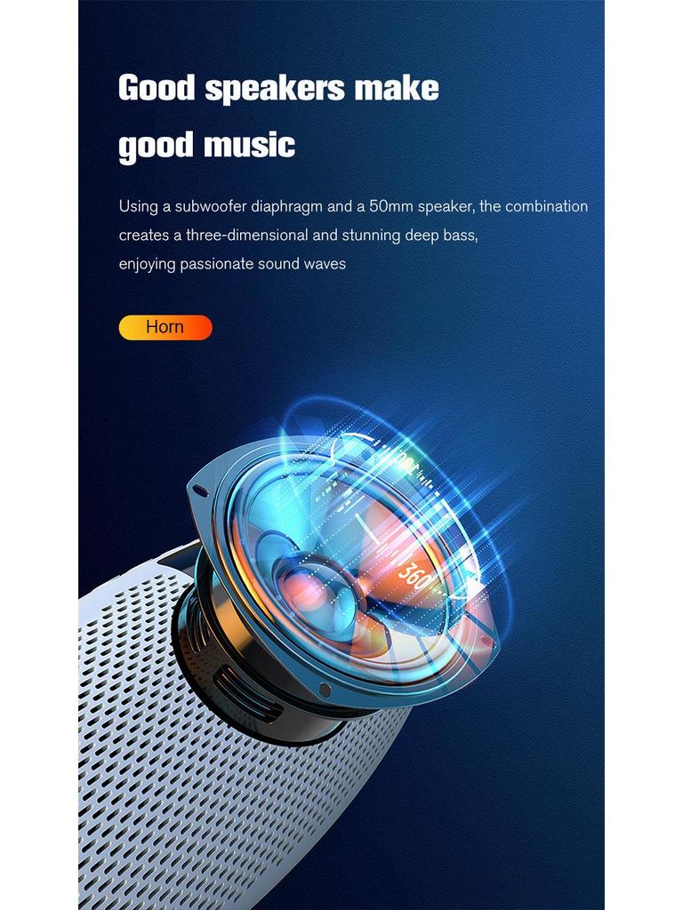 Portable Bluetooth 5.3 Speaker with Atmosphere Light, Alarm Clock, High-Quality Stereo, and Ultra-Long Battery Life