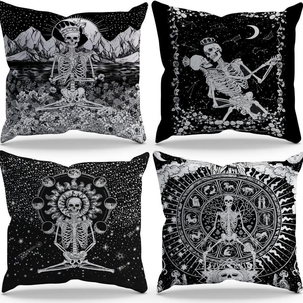 Halloween Pillowcase Skeleton Witch Pattern Line Print Bedroom Living Room Decoration Pillowcase