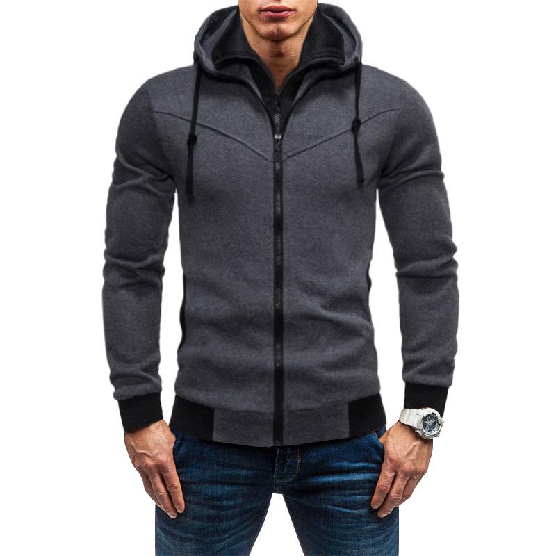 Fashion Color Matching Casual Velvet Loose Hooded Jacket Double Zipper Autumn Long-sleeved Top