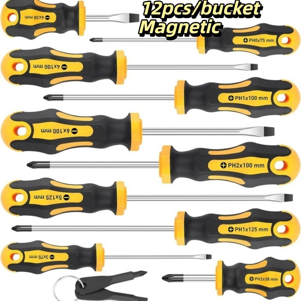 Magnetic Tips Screwdriver Set Yellow Manual Repair Tool Kit for 11/12pcs/bucket Daily Use