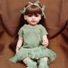 Reborn Baby Doll with Soft Rubber, Long Hair, Green Gauze Skirt, Waterproof Toy Companion, Little Princess