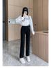 Women's Extra Large Wide Leg Pants, High Elasticity, 300-350 Jin, Plus Size, Spring/Autumn, Straight Leg.