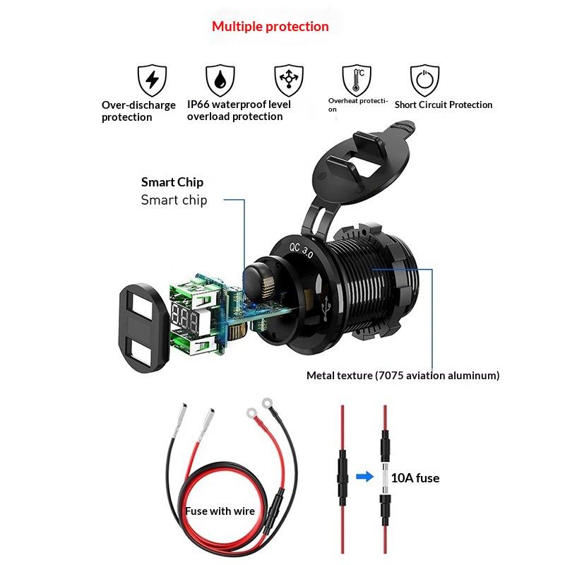 USB-C-Autoladegerbuchse 12V/24V Dual-USB-Buchse PD3.0 QC3.0 Auto-USB-Anschluss mit LED-Voltmeter und Ein/Aus für Motorboot LKW