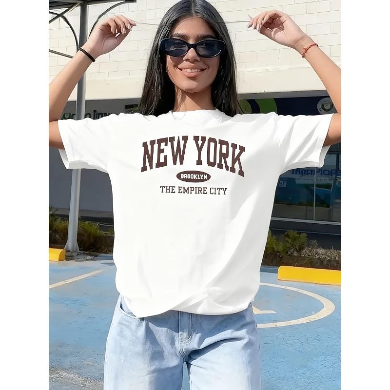 European Size [Stylish Printed T-Shirt] Breathable, Lightweight Ladies' NEW YORK BROOKLYN THE EMPIRE CITY Printed T-Shirt