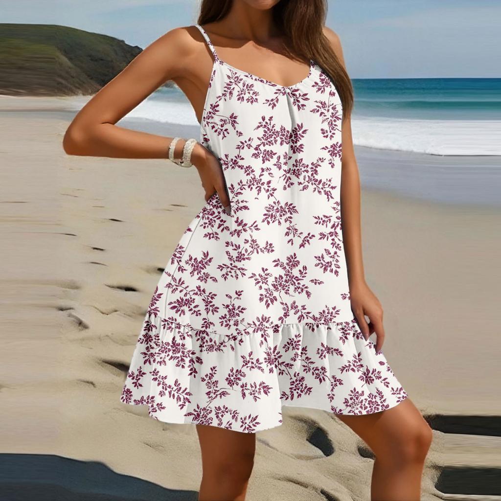 Damenmode Lässig Ärmellos Rundhals Weit Geschnitten Geblümtes Strandkleid