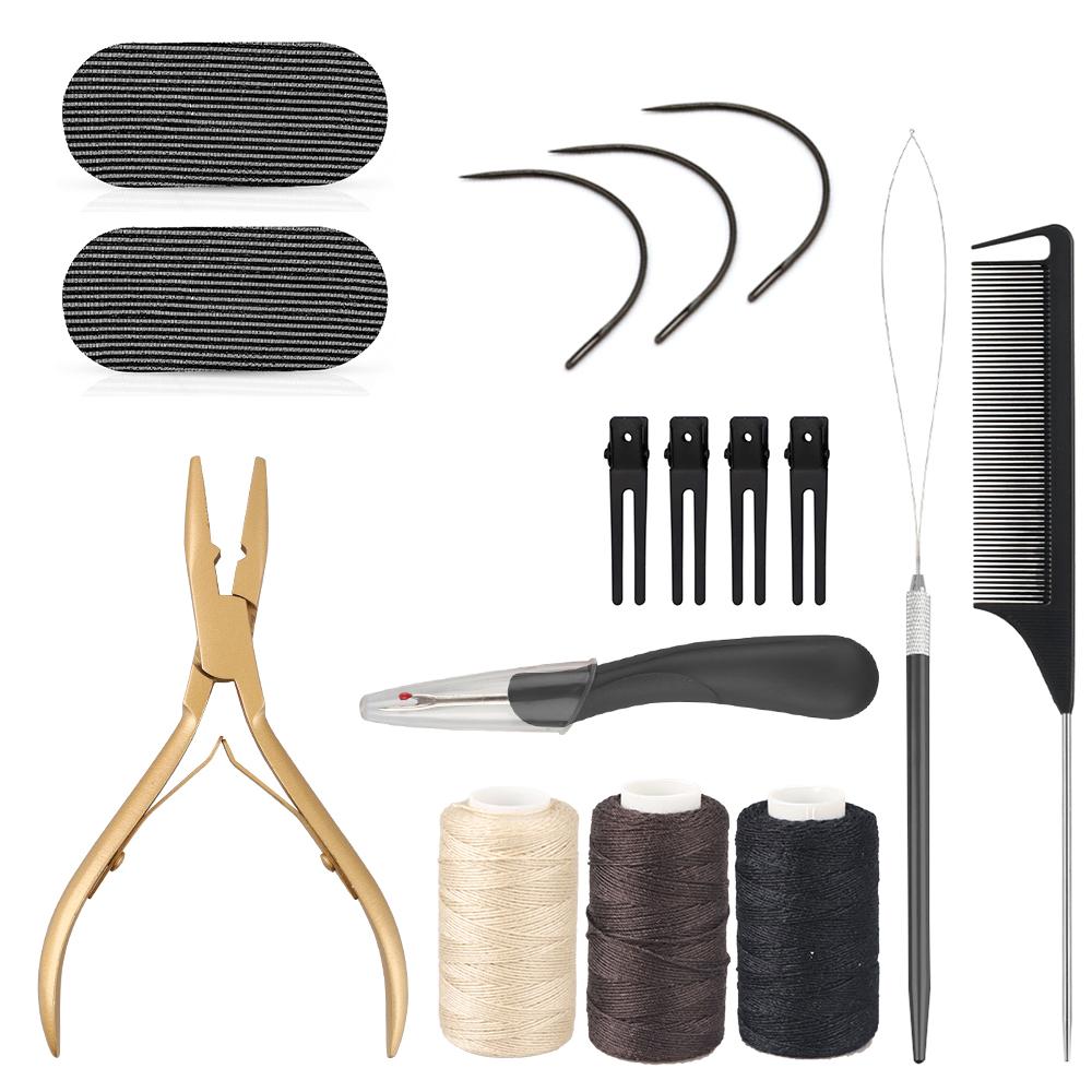 Haar-Näh-Verlängerungs-Werkzeug-Set, Verlängerungszangen-Set, Polyesterfaden, Nahttrenner, Ziehschlaufe, Haar-Styling, Schwanz, Haarkamm