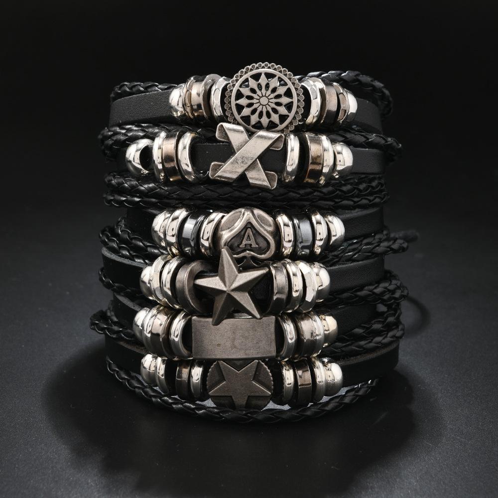 Handmade Cross-Border Leather Beaded Bracelet DIY Set: Men's Punk Vintage Bangle