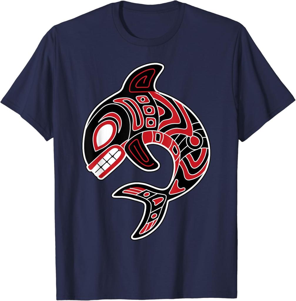 Northwest Coast Orca Native Totem Killer Whale T-Shirt Unisex Cotton Short Sleeve Animal Design Tee