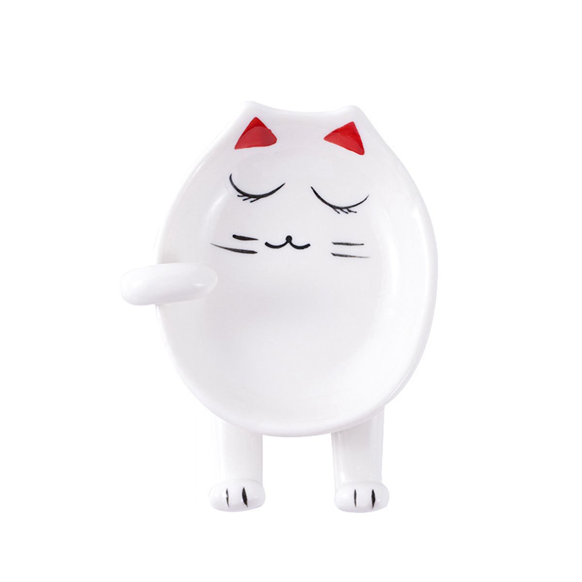 

Cooking Cat Design Cartoon Ceramic Spoon Rest Stove Holder Pot Lid Stand Utensil Rack red