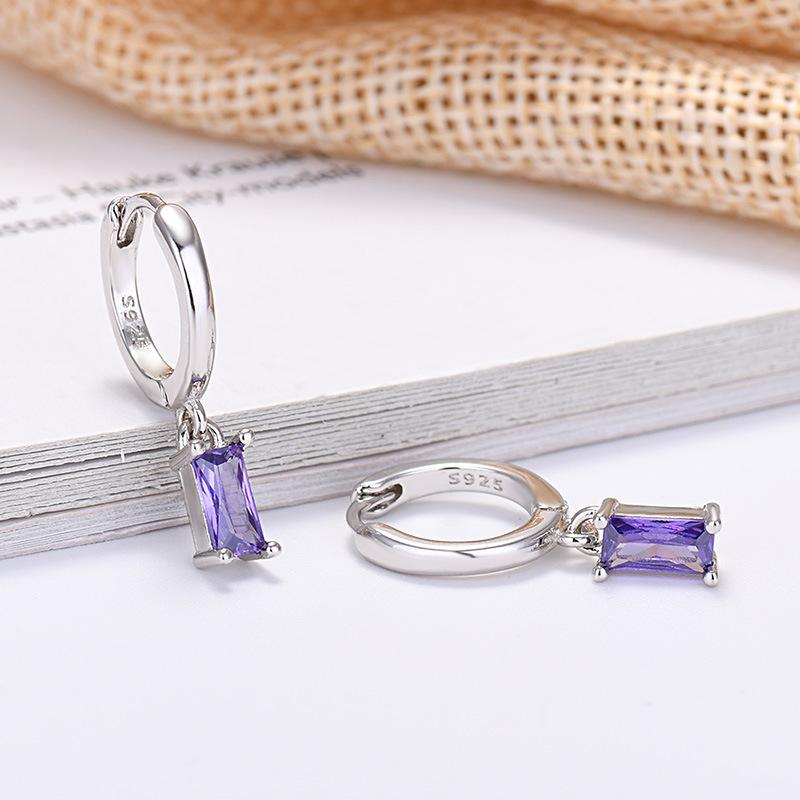 Rectangle Color Zircon Earrings, Simple, Fashionable And Exquisite Earrings.