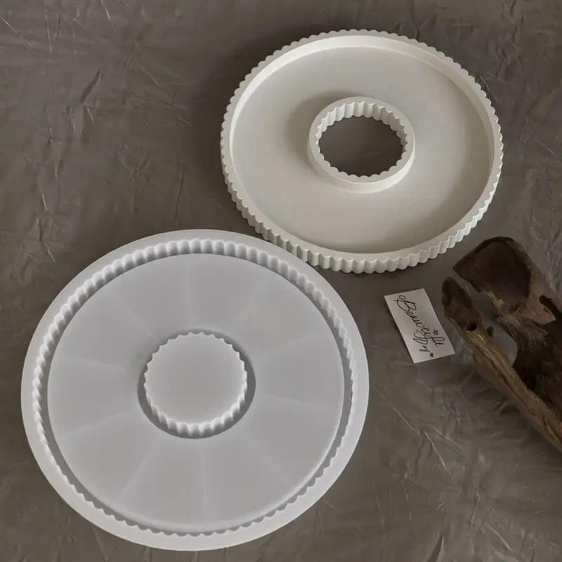 Silicone Molds Trays, Striped Round Storage Plates, Silicone Molds for Handmade Hollow Round Plaster Discs,for Home Decorative