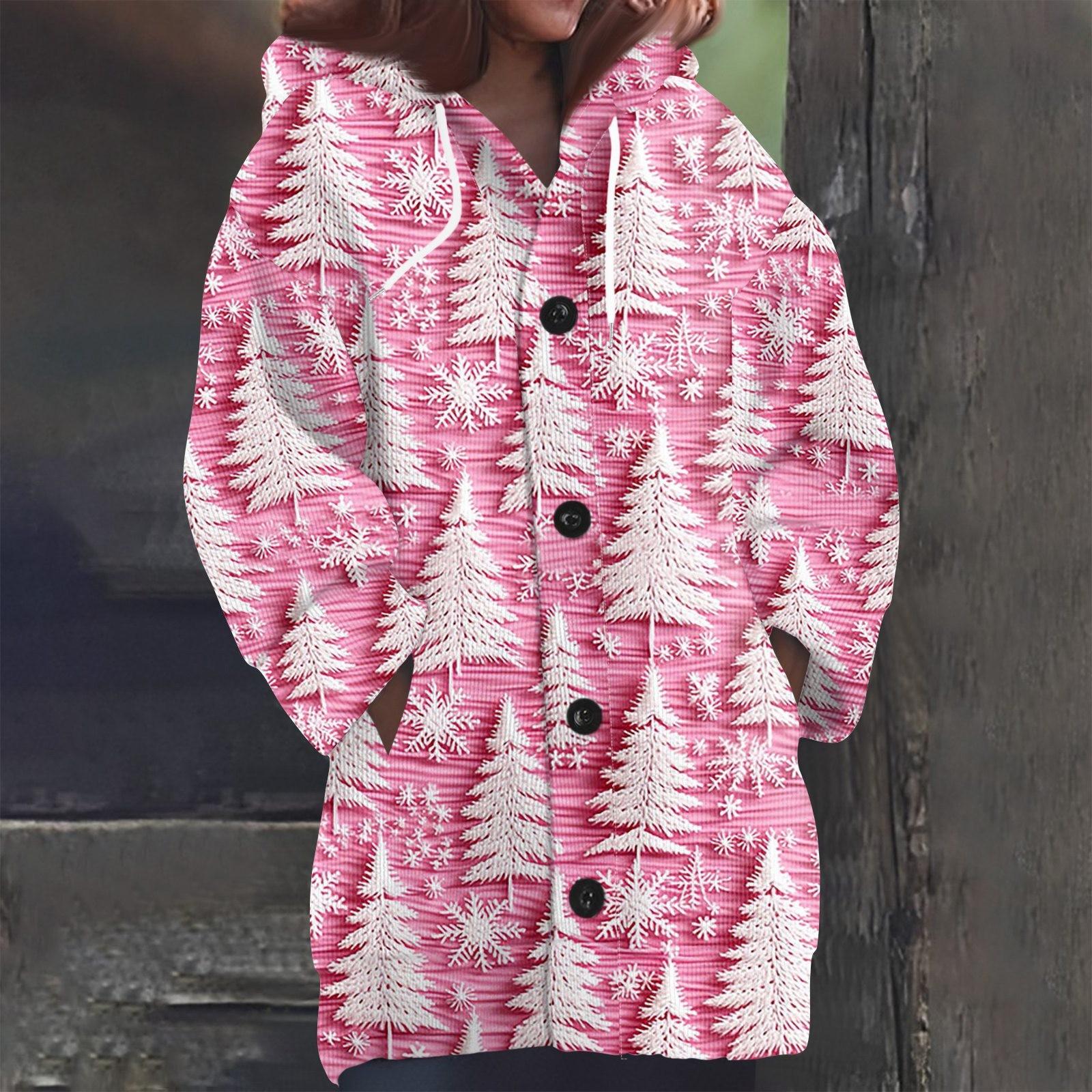 

Жіноча модна повсякденна вовняна толстовка з довгим рукавом і ґудзиками XXXL рожевий