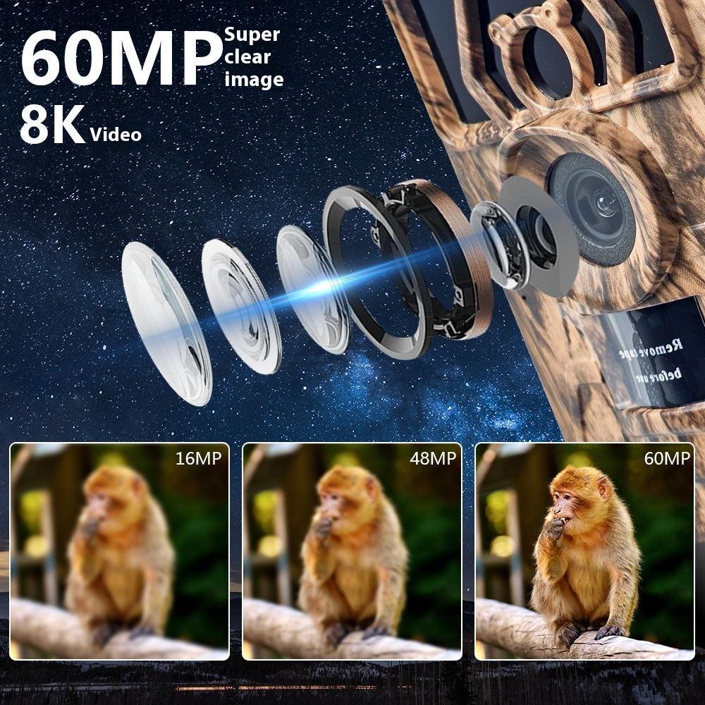8K 60MP WiFi Waterdichte Wildcamera PR801W APP Bekijken Nachtzicht voor Buiten Jacht Wildlife Boerderij Bewaking Ultra Helder