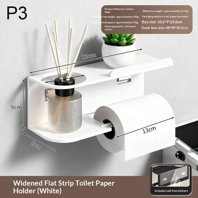 1Pc No-Drill Toilet Paper HolderPhone Stand Metal Storage Rack Kitchen Towel Holder Seasoning Bottle Bathroom Wall Roll Paper
