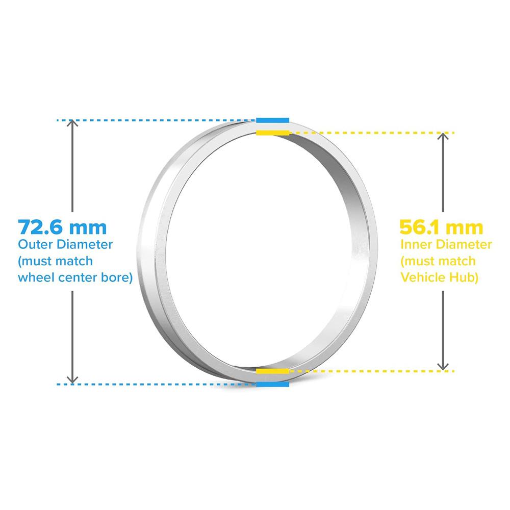 4Pcs 72.6mm to 56.1mm Aluminium Alloy Car Hub Centric Rings Wheel Bore Spacer