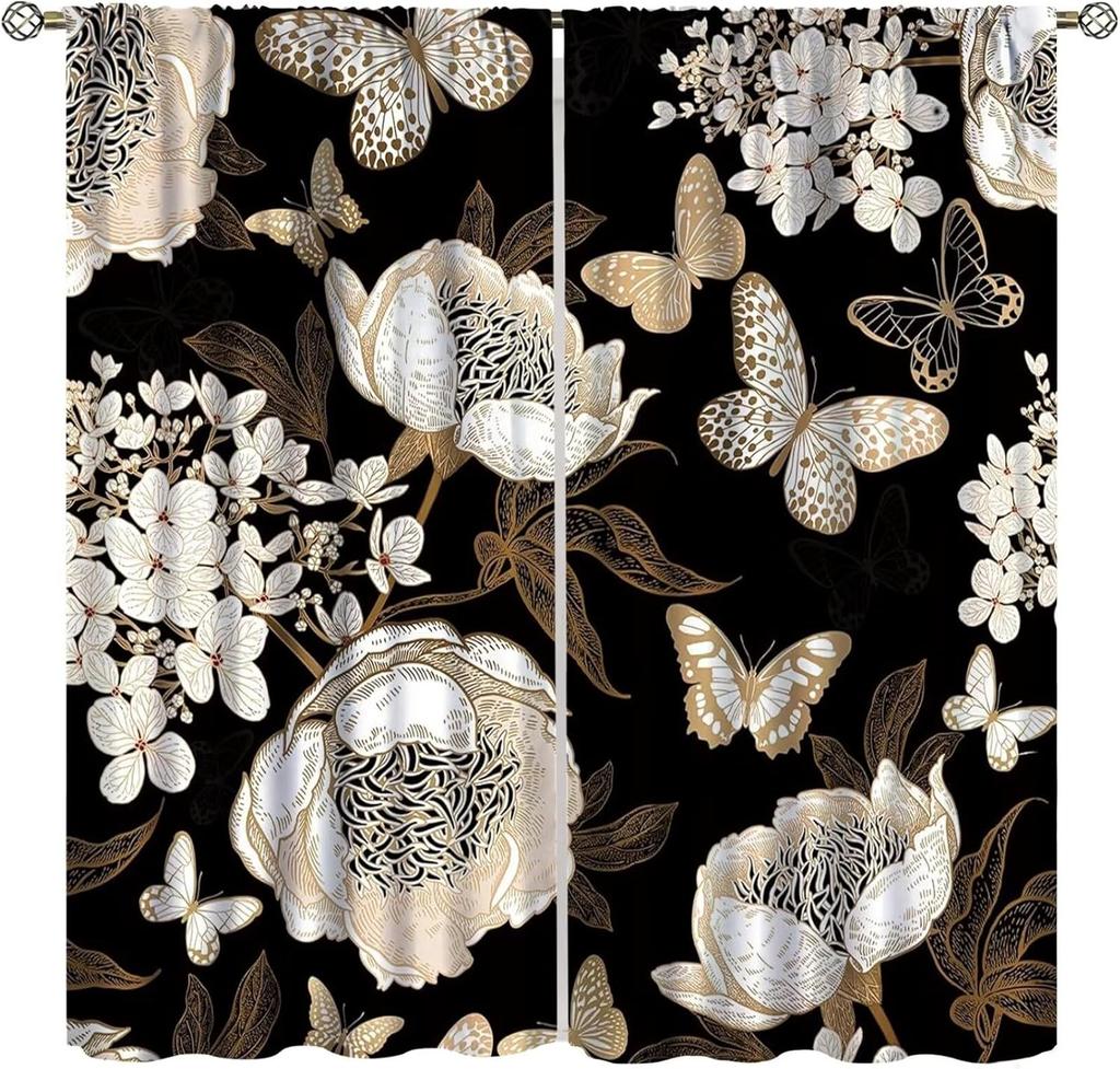 Boho Floral Curtains Watercolor Botanical Pattern Living Room Home Decoration Bedroom Curtain Darkening Polyester Ideal For Sitting