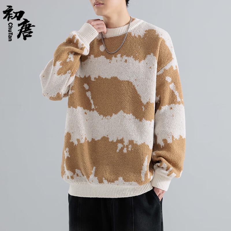 Herren Amerikanischer Retro Tie-Dye Colorblock Strickpullover