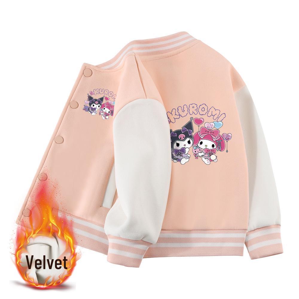 Kuromi Children's Baseball Jacket - Autumn/Winter Fashion, Girls' Plus Velvet Top, Medium & Large Sizes.