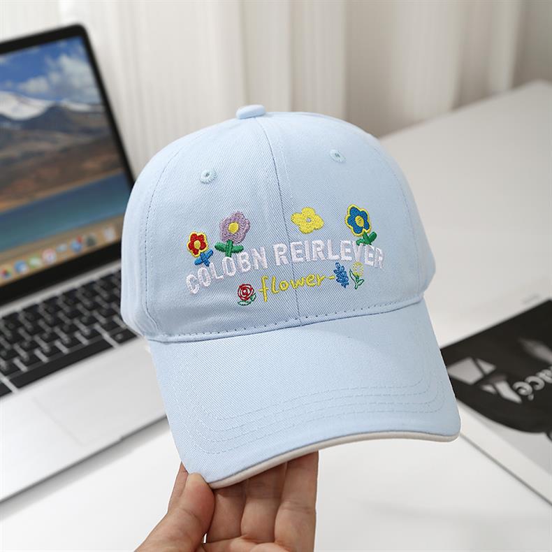 New Flower Embroidered Spring and Summer Baseball Cap Female Sweet and Versatile Big Head Circumference Showing Face Small Hat Trend