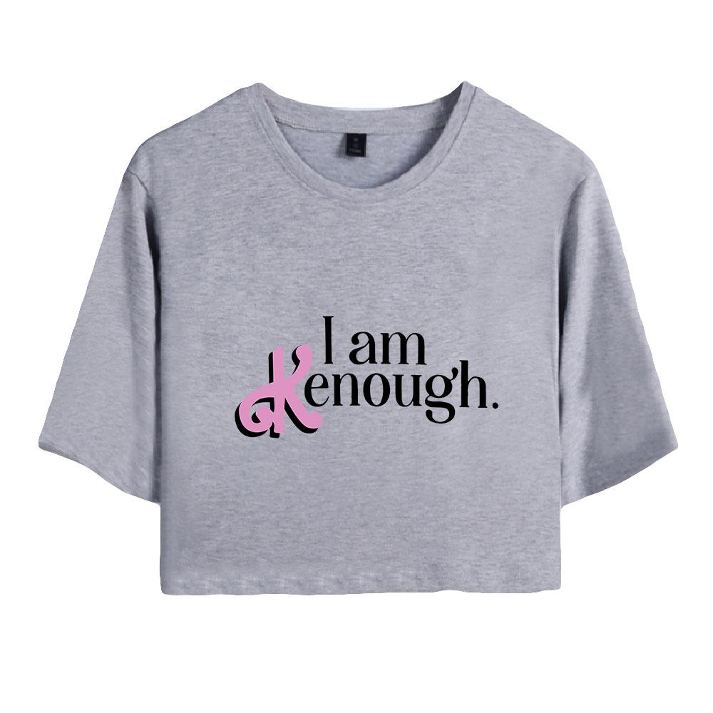 Hot Fashion Women's Sexy Barbie I Am Kenough Letter Print Short Sleeve Crop Top Funny Tee Shirts Hipster O-neck Cool Tops