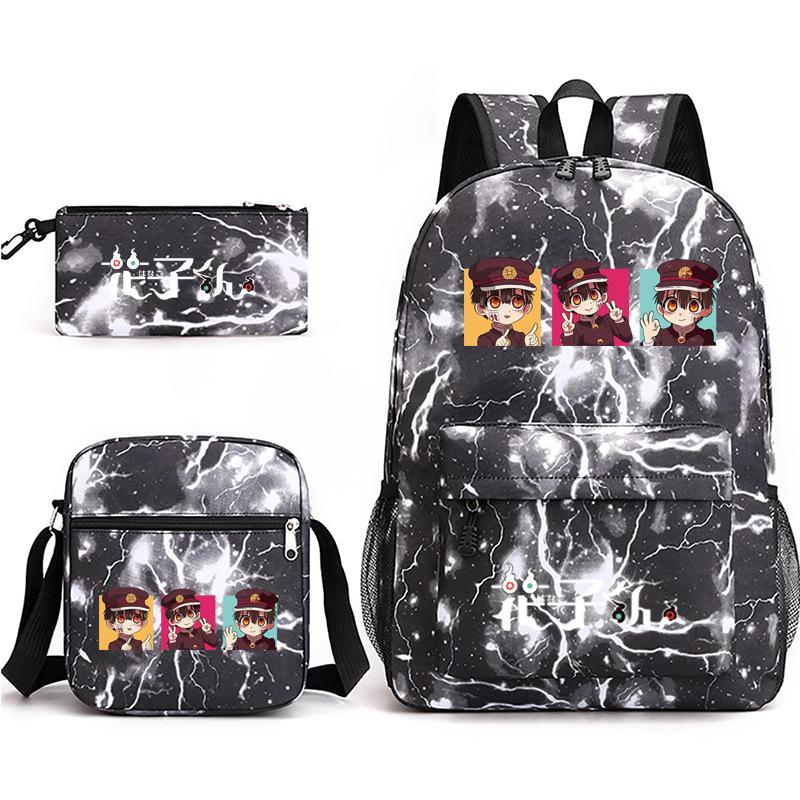 3 Piece School Backpack Set for Students Large Capacity Oxford Cloth Schoolbag with Shoulder Strap and Pencil Case