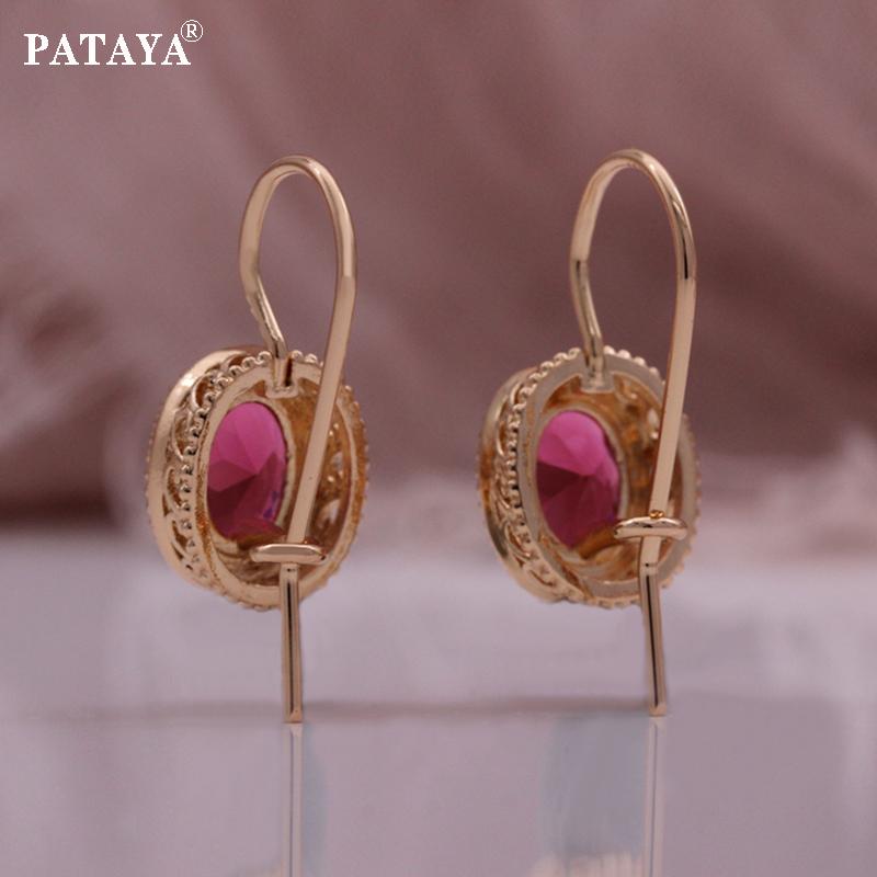 PATAYA 585 Rose Gold Farbe Klassische Rose Rot Künstliche Zirkon Ohrring Ring Anhänger Halskette Kombination Set