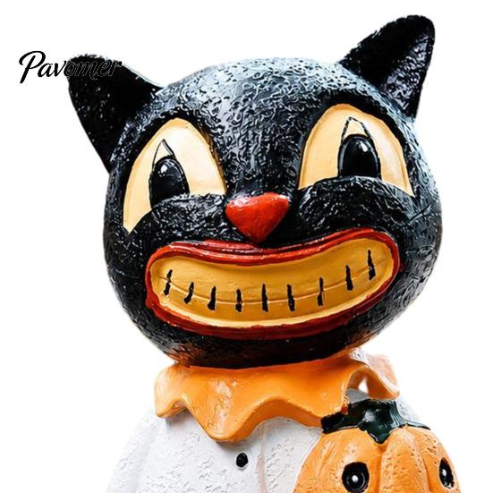 Statua di Gatto Dipinta a Mano Figure Nere, Ornamento Vintage di Halloween con Zucca, Piccola Decorazione per Davanzale Resina Retrò Decorazione da Tavolo