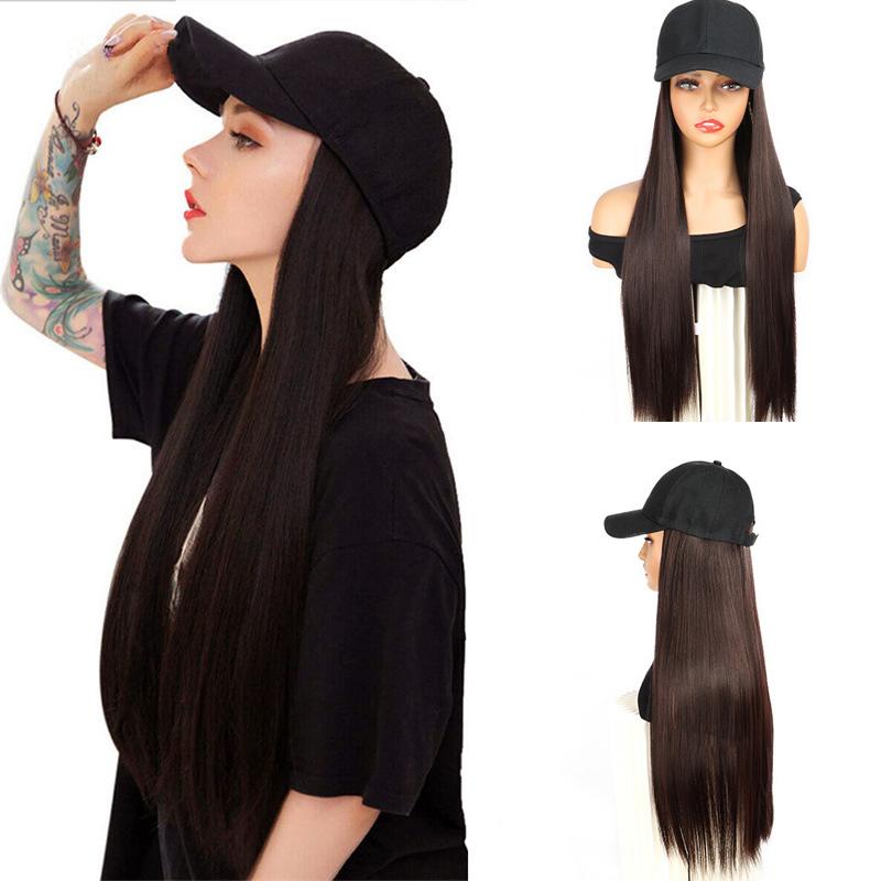 Hat Wig for Women Baseball Cap with Hair Extensions 20 Inch Long Wavy Synthetic Wig Hat Adjustable Hat with Wig Attached for Daily Wear