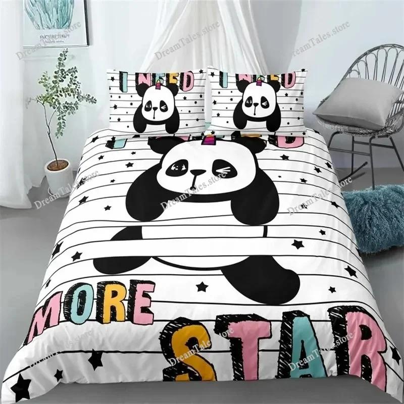 Cute Panda Duvet Cover Cartoon Animal Bedding Set Microfiber Giant Panda Comforter Cover Twin for Kids Girls Teen Kawaii Bedroom